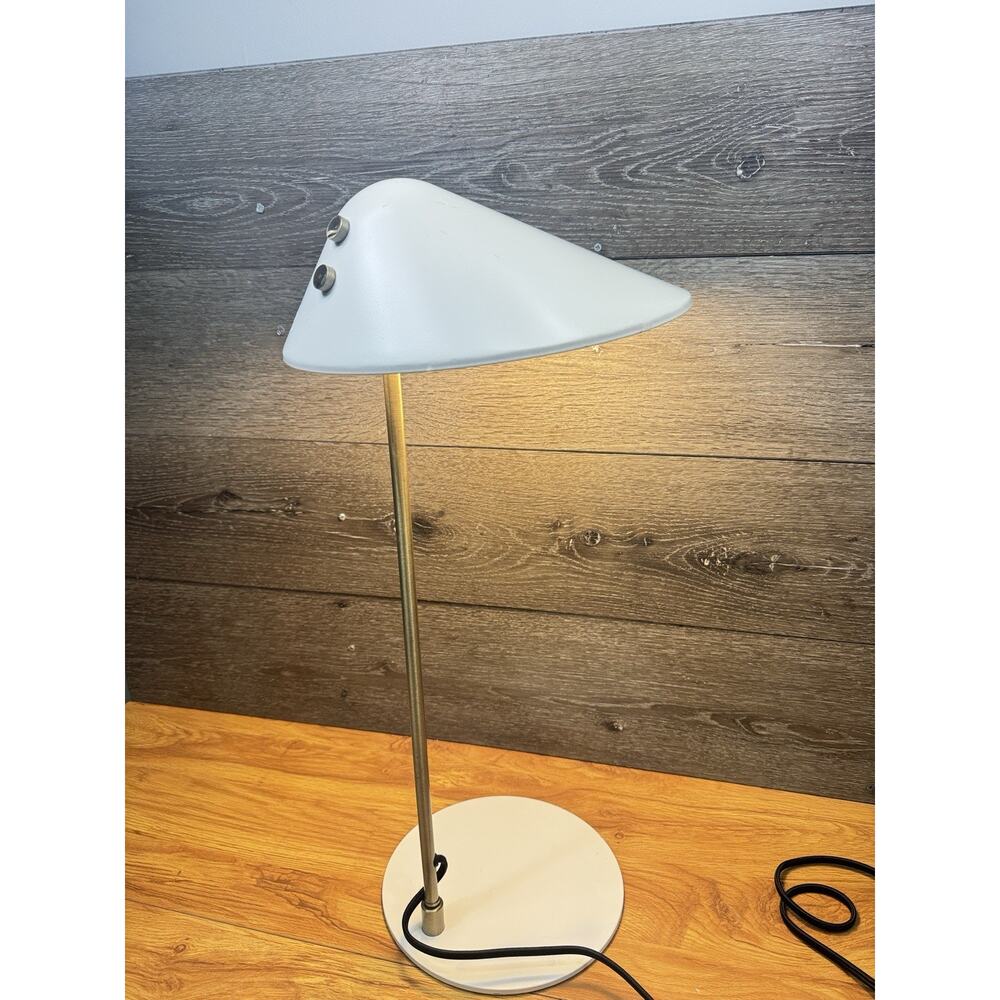 ⁠Mid Century Modern Style Stain Brass & White Cone Desk Lamp 24” Tall - Picture 5 of 14